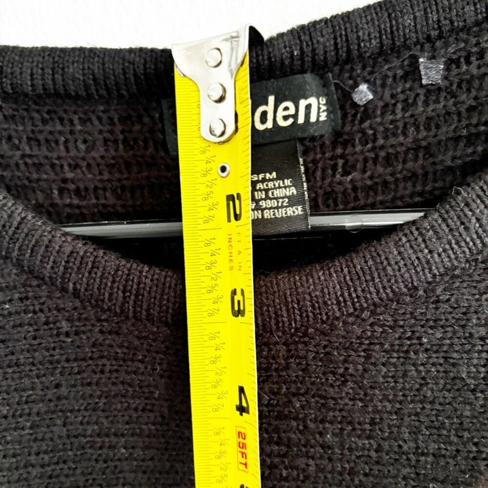 Madden One Size Black Sweater Poncho Braided Shoulder Front Pockets Cozy Staple - Picture 12 of 12